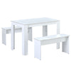 3Pcs Marble Look Dining Table and Chairs Set 2 Benches Kitchen Furniture HT