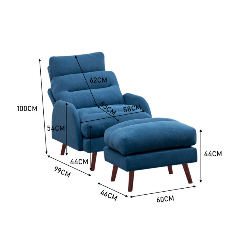 Upholstered Velvet Single Sleeper Sofa Recliner Home Cinema Armchair with Stool