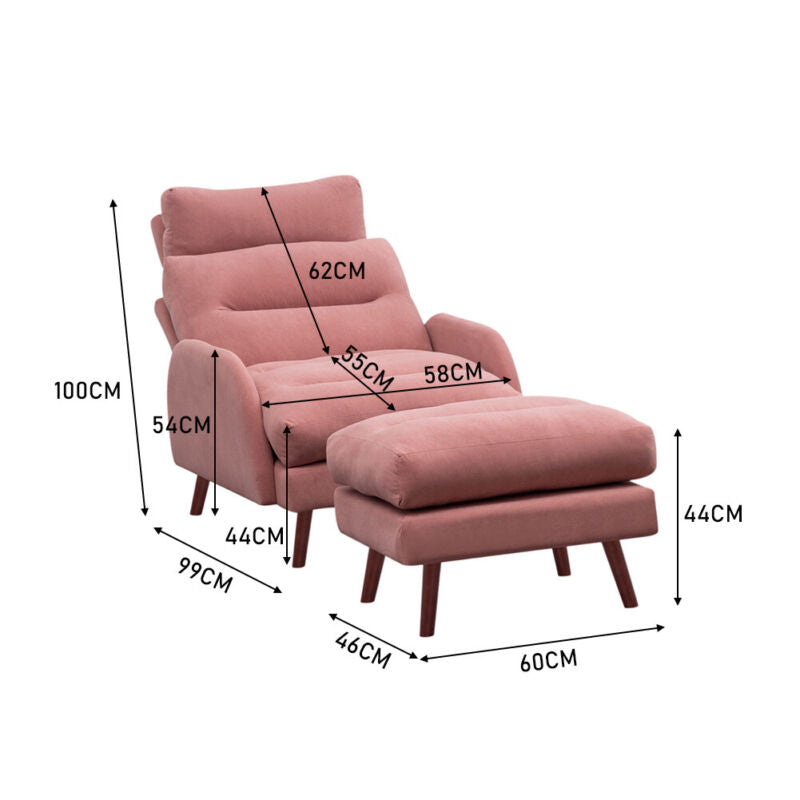 Upholstered Velvet Single Sleeper Sofa Recliner Home Cinema Armchair with Stool