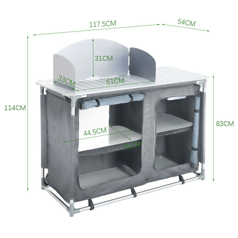 76/100/117/175cm Camping Kitchen Stand Kitchen Compartments Storage w/Carry Bag