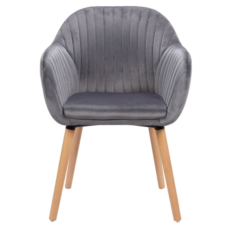 1x Dining Chair Velvet Padded Seat Kitchen Home Armchairs w/ Backrest Wood Legs
