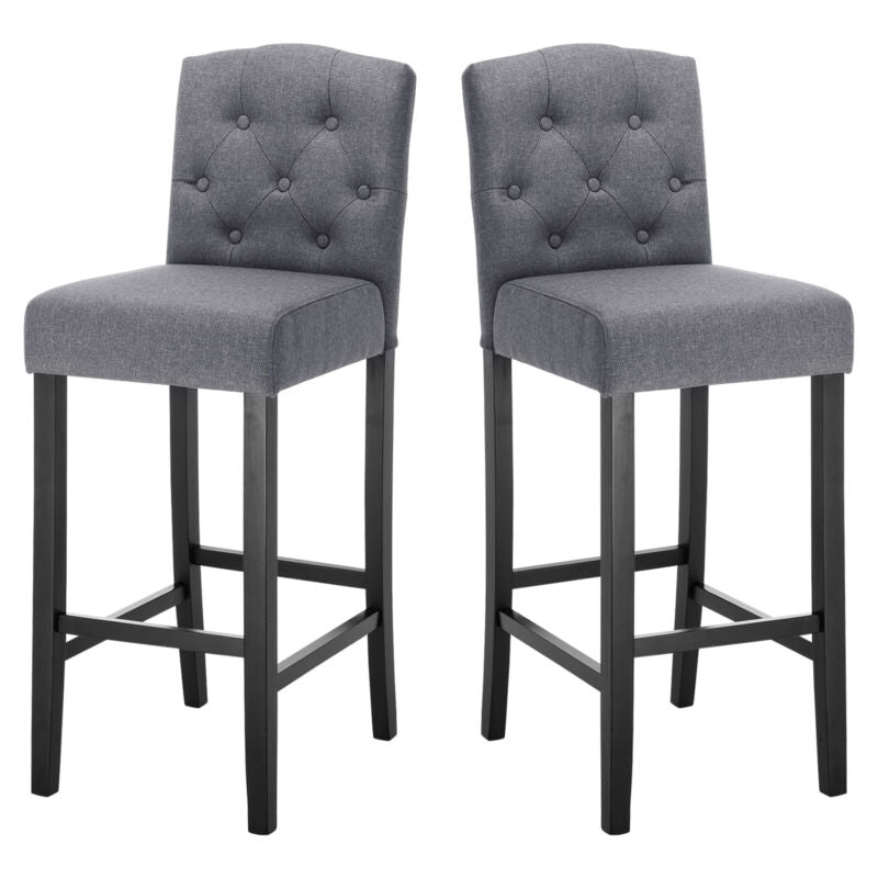 2x Breakfast Chairs Bar Stools Linen Padded Wood Legs Barstools Kitchen Pub Cafe