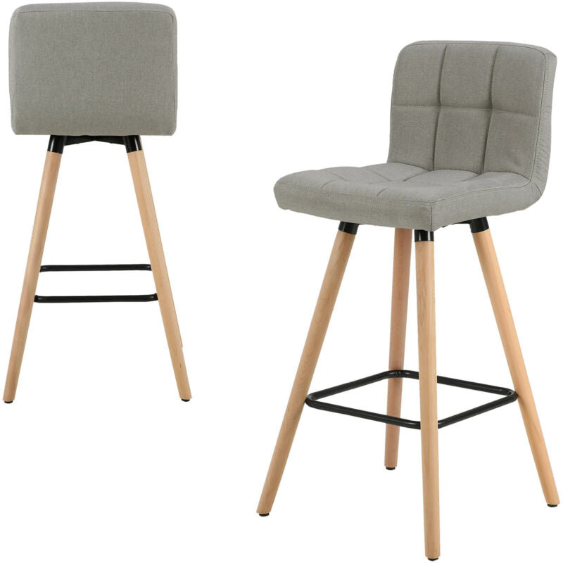 2x Breakfast Bar Stools w/ Linen Padded Backrest High Counter Chairs Kitchen Pub