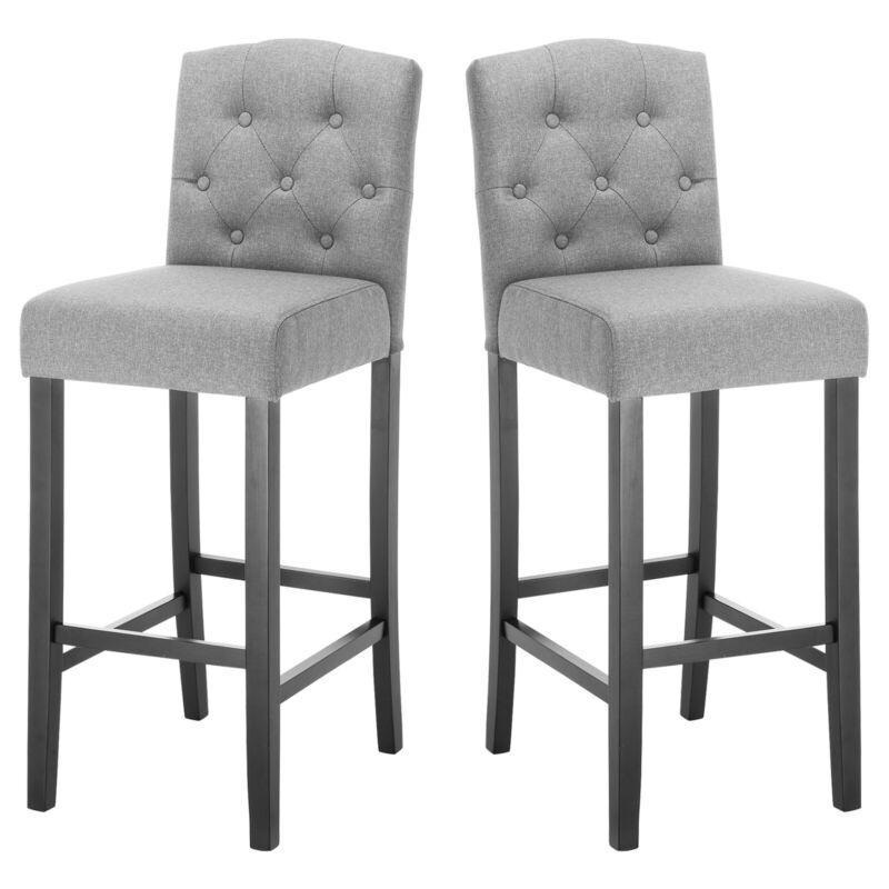 2x Breakfast Chairs Bar Stools Linen Padded Wood Legs Barstools Kitchen Pub Cafe