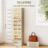 10 Tier Stackable Shoe Storage Cabinet, Clear Magnetic Doors, Collapsible Double