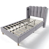 UPHOLSTERED BED 3FT SINGLE BED FRAME WITH WOOD SLATS & WINGED HEADBOARD, GREY