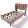 UPHOLSTERED BED 3FT SINGLE BED FRAME WITH WOOD SLATS & WINGED HEADBOARD, PINK