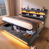 LED Upholstered Bed 6ft Super King Bed with Hydraulic Storage & Headboard, Grey