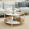 80cm Circle Tea Table Wooden Accent Table with Metal Frame