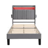 Upholstered Platform Bed 3ft Single Bed Frame with LED Storage Headboard Grey