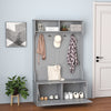 3-in-1 Freestanding Hall Coat Rack Stand Shoe Bench with 5 Hooks-Grey