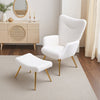Modern Accent Chair with Footstool Set Upholstered Boucle Padded Seat Metal Legs