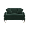 Green Velvet Loveseat with Dark Wood Gold Legs Saddle Arms Traditional Style