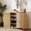 Bamboo Shoe Cabinet with Louvered Doors, 14 Pairs Footwear Cupboard for Hallway