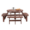Garden Picnic Table Wooden Round Pub Bench Set 8 Seater W/ Parasol Hole Outdoor