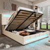 Upholstered Bed 4ft6 Double LED Hydraulic Bed Frame with Ottoman Storage Beige
