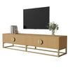 180cm TV Media Stand Unit w/ Wood Grain, 4 Cabinet Doors & Semi-Circular Handles