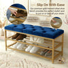 2-Tier Velvet Top Bamboo Gold Metal Shoe Rack Stand Shoe Storage Shelf Hallway