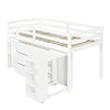 Kids Wooden Cabin Bed Mid Sleeper with Pull-out Desk, Cabinet, Drawers & Shelves
