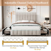 Upholstered Storage Double Bed Frame with Adjustable Headboard 135x190cm, Beige