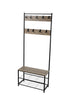 Coat Rack Stand with Shoe Storage Bench 9 Hooks Rustic 2 Colours Entrance Hall