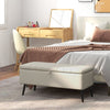 Storage Ottoman Bench, Linen Fabric Footstool with Steel Legs Cream White