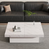 White Marble Look Coffee Table with Sliding Drawers, 90x90cm Square End Table