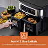 Double Basket Air Fryer Oven Digital Cooker 9L Timer Oil Free Frying 2600W Black