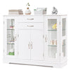 Wooden Buffet Sideboard with Adjustable Shelves and 2 Glass Doors White
