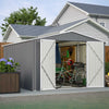 Garden Shed 10X12FT Metal Apex Roof Free Foundation Storage House Grey
