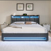 4FT6 DOUBLE BED OTTOMAN BED FRAME WITH STORAGE, LED LIGHTING, USB TYPE-C, GREY