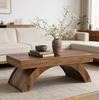 47.24-Inch Modern Rectangle Wooden Coffee Table with Arched Base for Living Room
