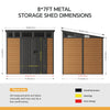 8x7FT Metal Garden Storage Shed with Window Doors Outdoor Tool House Wood Grain