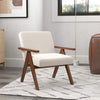 Beige Modern Accent Chair Linen Fabric Armchair with Solid Acacia Wood Frame