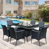 6 Seater Rattan Dining Set with Cushions, Garden Furniture Set, Black