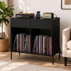 Record Player Stand Storage Cabinet Drawers Charging Station Vinyl Unit