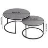 Set of 2 Nesting Coffee Tables Round Side End Table with Black Metal Frame, Grey