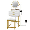 Modern Dressing Table Set with LED Light Mirror Stool 2 Drawers Storage Bedroom
