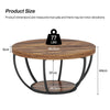 2-Tier Round Coffee Table with Storage Shelves, Industrial Wooden Center Table