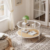 30" Round Rattan Coffee Table w/ Storage, 2 Tier Glass Centre Table Living Room