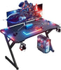 Gaming Desk LED RGB Computer Table Workstation w/ Cup Holder & Headphone Hook