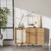 Modern Storage Cabinet Wooden Sideboard Shelf for Living Room with Rattan Doors