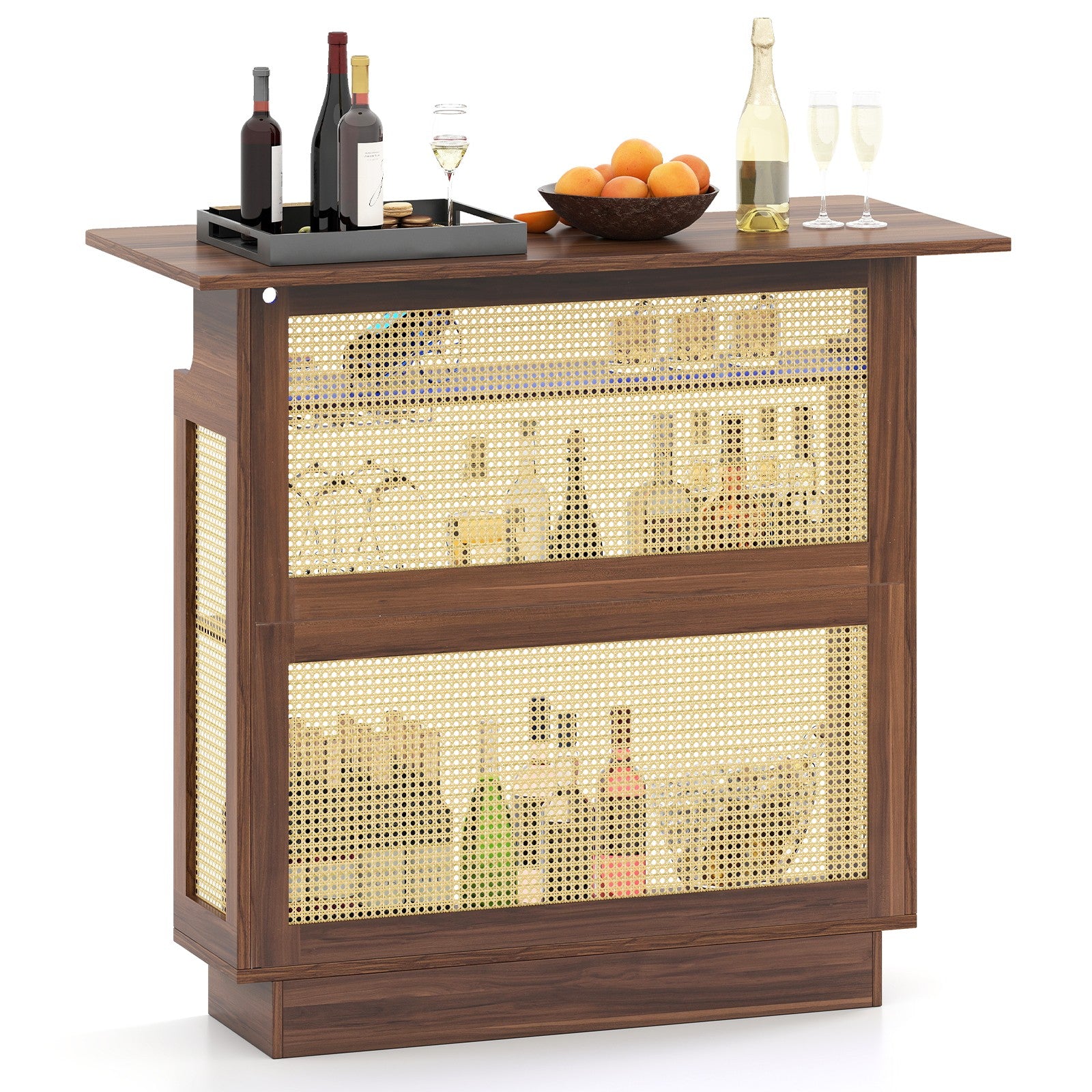 3 Rack Table Rattan Bar Table with 3 Stemware Racks & 3-Tier Shelves – Quildinc