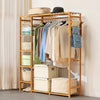 Bamboo Wooden Single Clothes Rail Garment Rack Hanging Stand Open Wardrobe Shelf