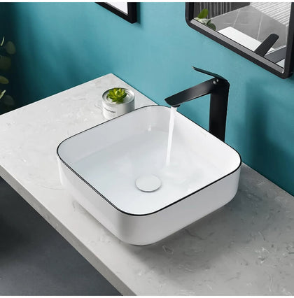 Bathroom Ceramic Basin Counter Top Hand Wash Vanity Sink White 385x385mm