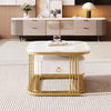 Coffee Table Nesting Set of 2 Side Table Golden Frame Marble Effects With Drawer
