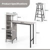 3PCS Bar Table & 2 Stool Industrial Kitchen Dining Set W/ Wine Rack Glass Holder