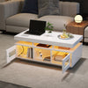 White High Gloss Coffee Table with LED Lights, 2 Doors & Storage, 100x50x43cm
