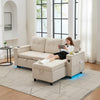 L-Shaped Pull Out Sofa Bed with Storage Corner Couch with USB, LED, Cup Holders