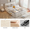 Upholstered Double Bed 4ft6 with Velvet Headboard and Sturdy Wooden Slats, Beige